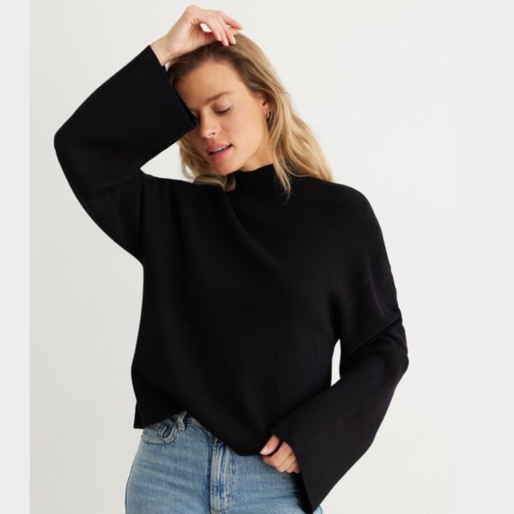 Dynamite Bell Sleeve Mock Neck Sweater